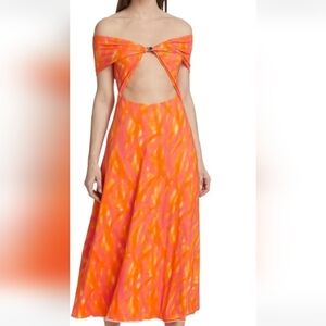 ROTATE Birger Christensen Printed Off-The-Shoulder Midi Dress